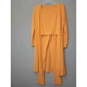 Unbranded 3 Pc Yellow Ribbed Body Con Outfit Tank Top Pants Cardigan Size Large